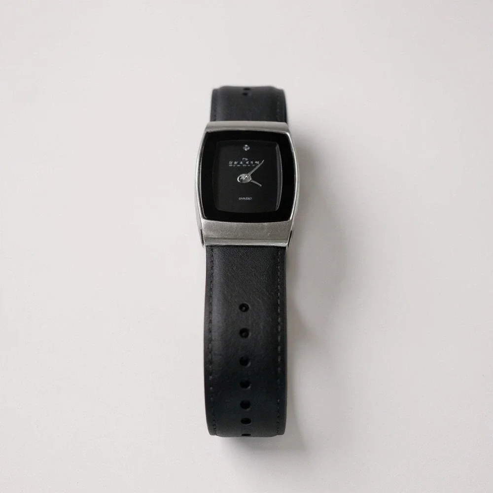 Skagen Denmark Women's Black Stainless Steel Leather Strap‎ Watch 271SSLB